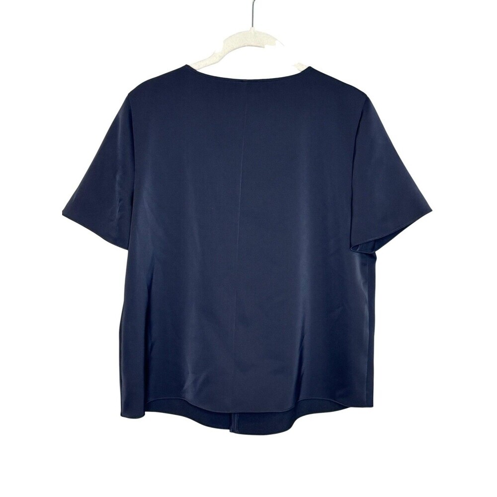 Theory Blouse Womens Small Blue Short Sleeve Fold Over V Neck Matte Twill Top - Picture 4 of 6